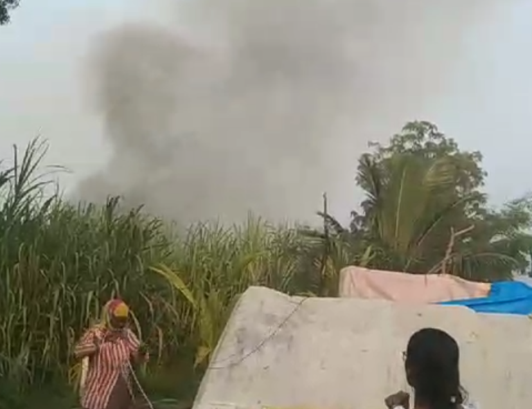 ವಿದ್ಯುತ್ ಶಾರ್ಟ್ ಸರ್ಕ್ಯೂಟ್ʼನಿಂದ ಕಬ್ಬಿನ ಗದ್ದೆಗೆ ಬೆಂಕಿ: 4 ಎಕರೆ ಬೆಳೆ ಸುಟ್ಟು ಕರಕಲು