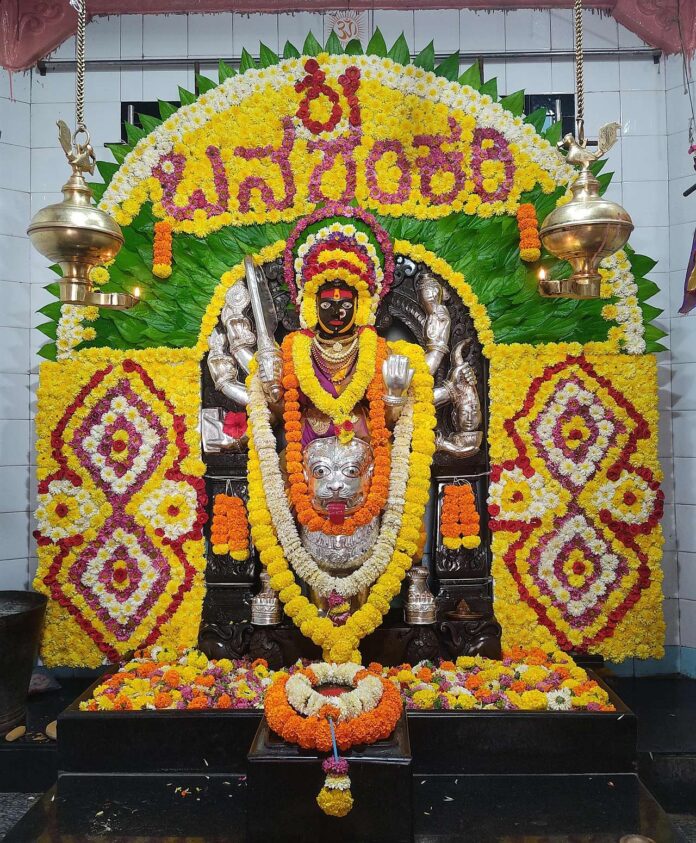 Decoration with flowers as part of Naraka Chaturdashi to Goddess Banashankari