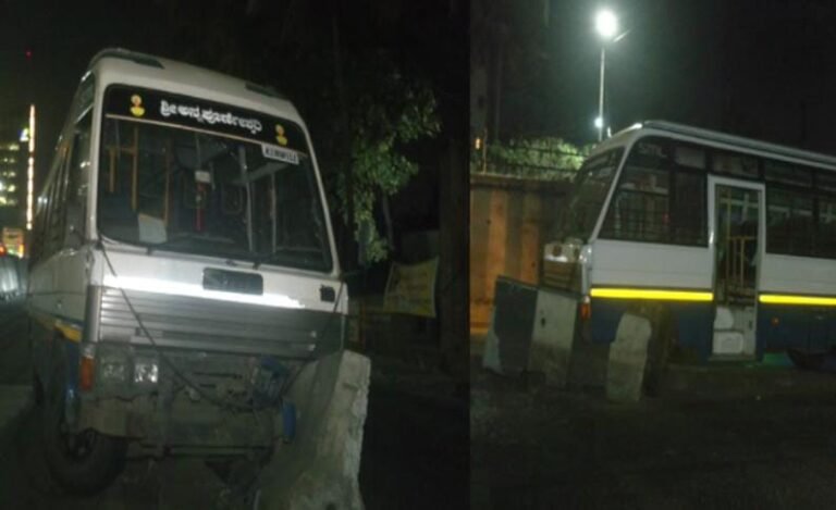 ಯಶವಂತಪುರ ಫ್ಲೈಓವರ್ ಬಳಿ ಡಿವೈಡರ್‌ಗೆ ಮಿನಿ ಟೆಂಪೋ ಡಿಕ್ಕಿ; ವಾಹನ ಜಖಂ