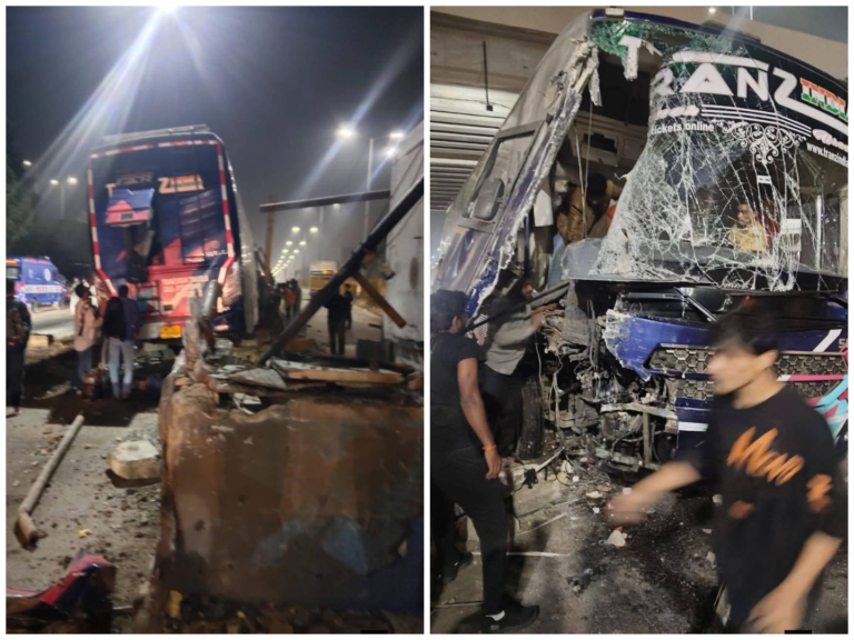 ಟೋಲ್ ಪ್ಲಾಜಾ ಬೂತ್ ಗೆ ಸ್ಲೀಪರ್ ಕೋಚ್ ಬಸ್ ಡಿಕ್ಕಿ: ತಪ್ಪಿದ ಭಾರಿ ಅನಾಹುತ