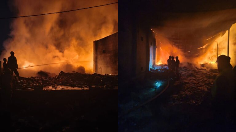 ಬನ್ನೇರುಘಟ್ಟ ರಸ್ತೆಯ ಪ್ಲಾಸ್ಟಿಕ್ ಗೋಡೌನ್‌ಗೆ ಭಾರೀ ಬೆಂಕಿ: ಲಕ್ಷಾಂತರ ರೂ. ಮೌಲ್ಯದ ವಸ್ತುಗಳು ಭಸ್ಮ