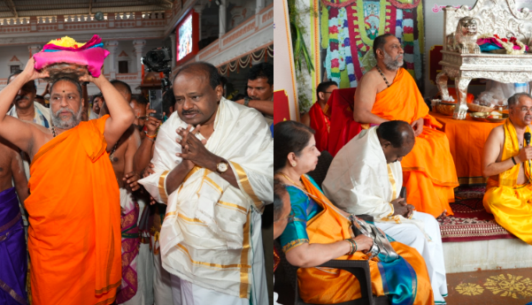 ಮಂತ್ರಾಲಯದಲ್ಲಿ ಗುರುವೈಭವೋತ್ಸವ ಸಂಭ್ರಮ: ತಿರುಪತಿ ದೇವಸ್ಥಾನದಿಂದ ರಾಯರಿಗೆ ಶೇಷವಸ್ತ್ರ ಸಮರ್ಪಣೆ, HDK ದಂಪತಿ ಭಾಗಿ