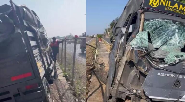 ಭೀಕರ ಅಪಘಾತ: ನಿಯಂತ್ರಣ ತಪ್ಪಿ ಡಿವೈಡರ್‌ಗೆ ಗೂಡ್ಸ್ ವಾಹನ ಡಿಕ್ಕಿ, ಓರ್ವ ಸಾವು!