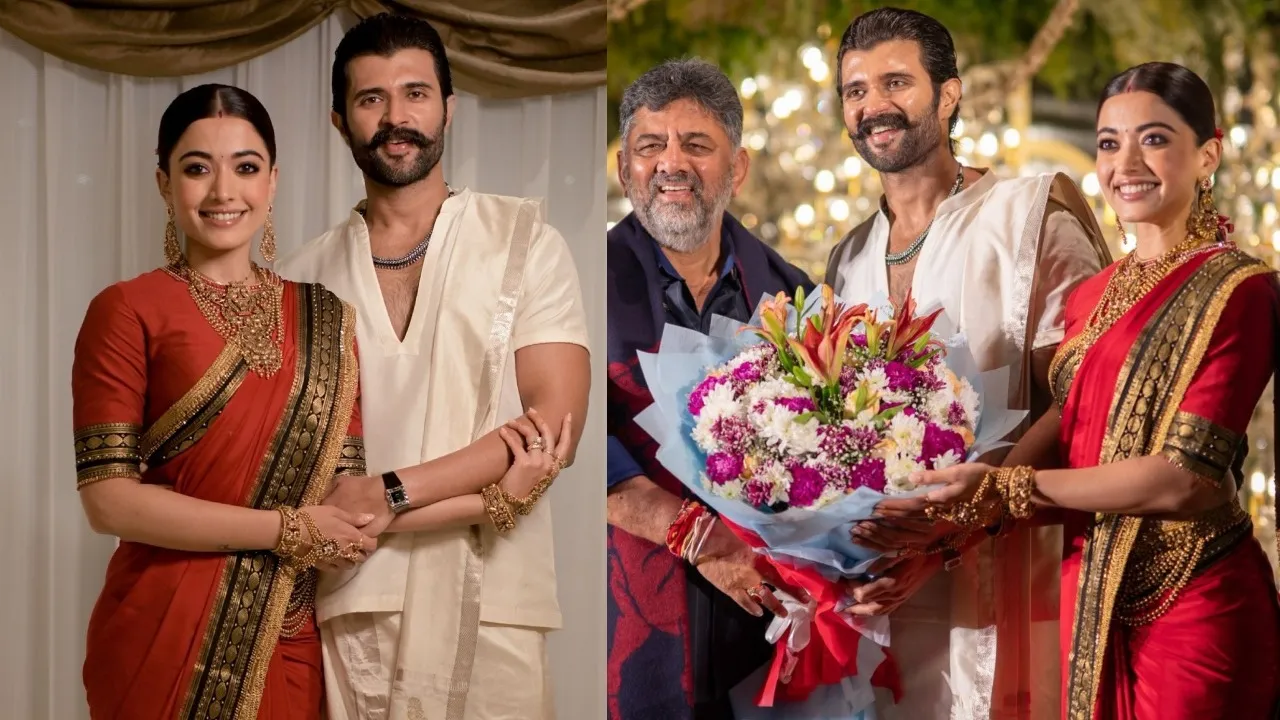 ರಶ್ಮಿಕಾ ಮಂದಣ್ಣ–ವಿಜಯ್ ದೇವರಕೊಂಡ ಅದ್ಧೂರಿ ರಿಸೆಪ್ಷನ್: ಮೈಸೂರು ಸಿಲ್ಕ್ ಸೀರೆಯಲ್ಲಿ ಮಿಂಚಿದ ನ್ಯಾಷನಲ್ ಕ್ರಶ್, ಆರತಕ್ಷತೆಯಲ್ಲಿ ಡಿಸಿಎಂ ಡಿಕೆಶಿ ಭಾಗಿ