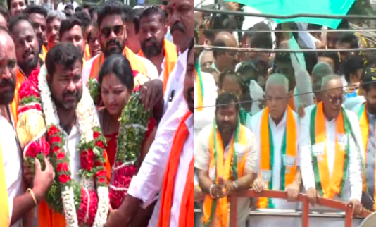 ದಾವಣಗೆರೆ ಉಪಚುನಾವಣೆ: BJP ಅಭ್ಯರ್ಥಿ ನಾಮಪತ್ರ ಸಲ್ಲಿಕೆ, ಮೆರವಣಿಗೆಯಲ್ಲಿ BSY ಭಾಗಿ