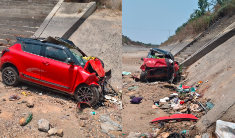 ಭೀಕರ ರಸ್ತೆ ಅಪಘಾತ: ಕಾರು ನಾಲೆಗೆ ಪಲ್ಟಿ, ತಾಯಿ-ಮಗು ಸಾವು, ನಾಲ್ವರಿಗೆ ಗಾಯ