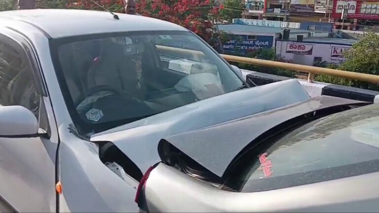 ನೆಲಮಂಗಲದಲ್ಲಿ ಸರಣಿ ಅಪಘಾತ: ಬೈಕ್ ತಪ್ಪಿಸಲು ಹೋಗಿ 4 ಕಾರುಗಳ ನಡುವೆ ಡಿಕ್ಕಿ!