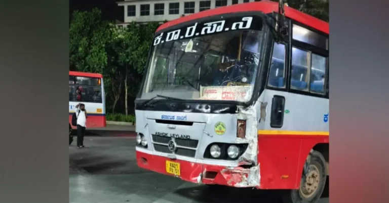 ನಿಯಂತ್ರಣ ತಪ್ಪಿ ಪ್ಲಾಟ್‌ಫಾರ್ಮ್‌ಗೆ ನುಗ್ಗಿದ ಕೆಎಸ್‌ಆರ್‌ಟಿಸ ಬಸ್: ಯುವಕನಿಗೆ ಗಂಭೀರ ಗಾಯ