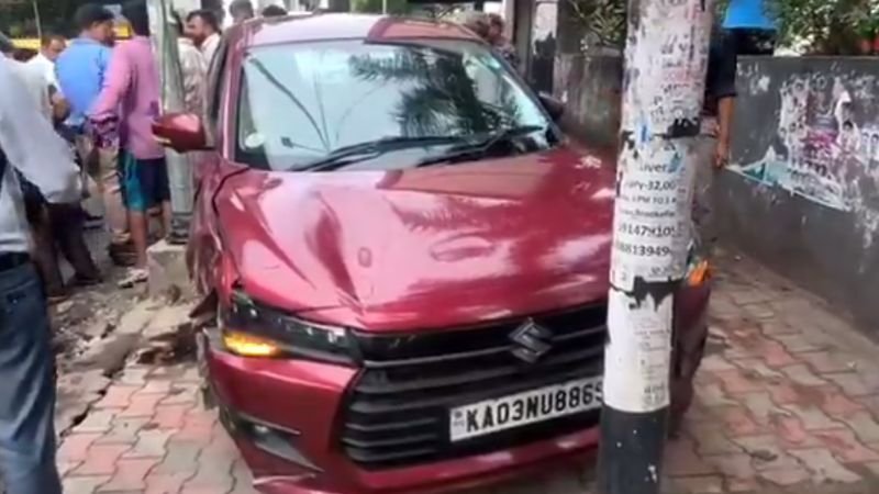 ಟೆಸ್ಟ್ ಡ್ರೈವ್ ವೇಳೆ ಕಾರು ನಿಯಂತ್ರಣ ತಪ್ಪಿ ವಿದ್ಯುತ್ ಕಂಬಕ್ಕೆ ಡಿಕ್ಕಿ: ತಪ್ಪಿದ ಭಾರಿ ಅನಾಹುತ!