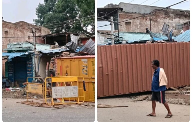ರಸ್ತೆ ಬದಿಯ ಅಂಗಡಿಗಳಿಗೆ ನುಗ್ಗಿದ ಕಂಟೈನರ್: ದೊಡ್ಡ ದುರಂತ ತಪ್ಪಿದ್ದು ಹೇಗೆ?