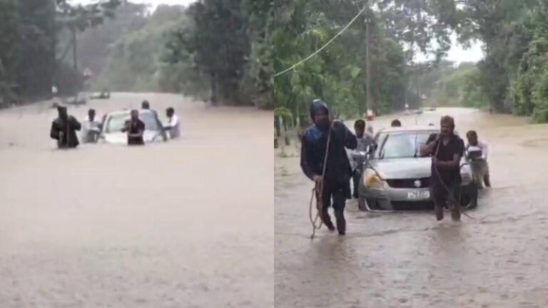 ಮಾಲತಿ ಹೊಳೆ ಆರ್ಭಟಕ್ಕೆ ಸೇತುವೆ ಮೇಲೆ ಸಿಲುಕಿದ ಕಾರು: ಜೀವದ ಹಂಗು ತೊರೆದು ಕುಟುಂಬ ರಕ್ಷಿಸಿದ ಸ್ಥಳೀಯರು