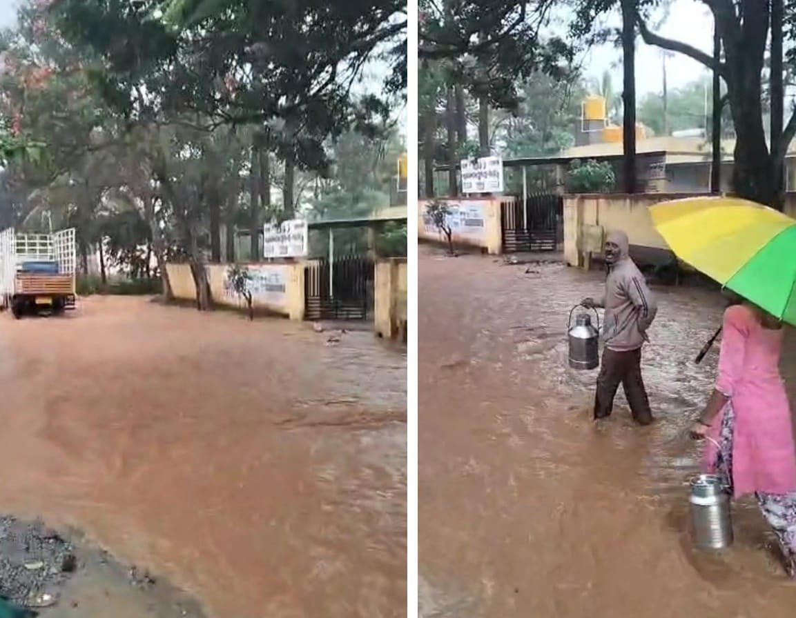ಕೊನಘಟ್ಟದಲ್ಲಿ ಮಳೆ ಅವಾಂತರ; ರಸ್ತೆಗೆ ನುಗ್ಗಿದ ನೀರು, ಹಾಲು ಹಾಕಲು ರೈತರ ಪರದಾಟ
