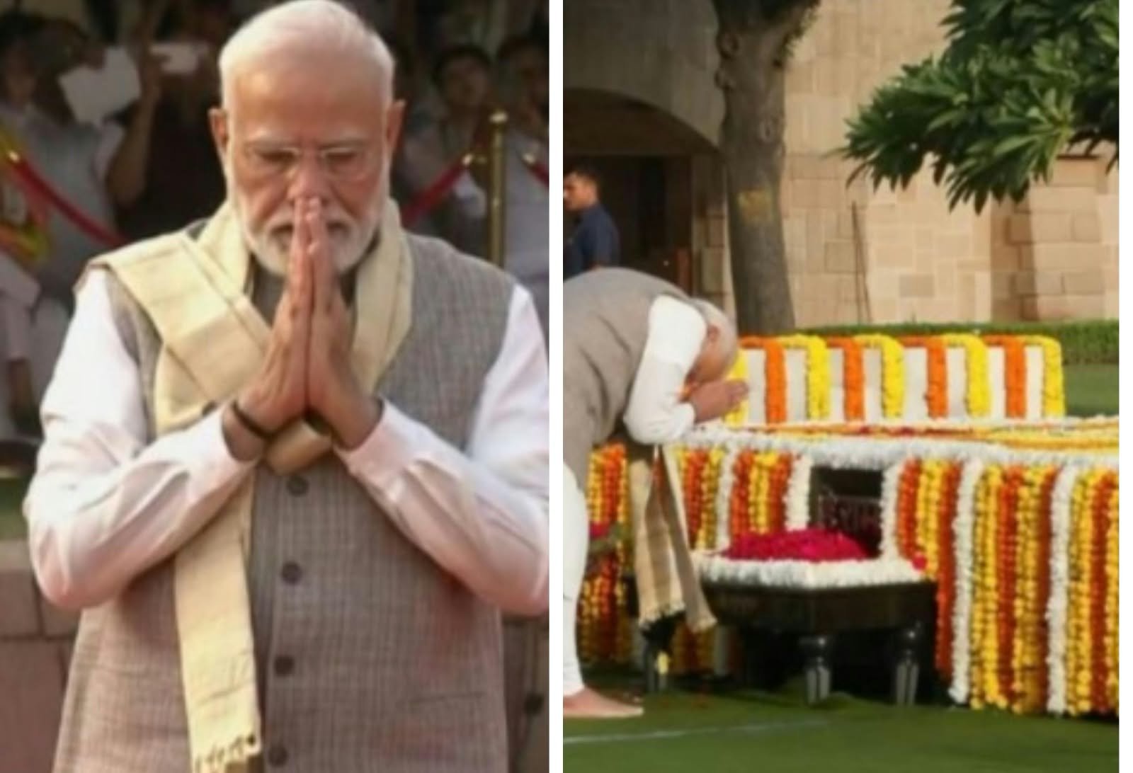 ಗಾಂಧಿ ಜಯಂತಿ ಹಿನ್ನೆಲೆ ರಾಜ್‌ಘಾಟ್‌ಗೆ ಮೋದಿ ಭೇಟಿ; ಗಾಂಧೀಜಿಗೆ ಪುಷ್ಪ ನಮನ!