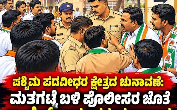 ಮತಗಟ್ಟೆ ಬಳಿ ಕಾಂಗ್ರೆಸ್ ಕಾರ್ಯಕರ್ತರು–ಪೊಲೀಸರ ನಡುವೆ ವಾಗ್ವಾದ