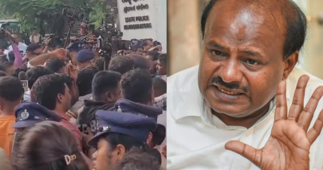 ಸ್ಟಿಂಗ್ ಆಪರೇಷನ್ ವಿರುದ್ಧ HDK ಸಮರ: ಡಿಜಿ ಕಚೇರಿಗೆ ಮುತ್ತಿಗೆ ಯತ್ನ, ಪೊಲೀಸರೊಂದಿಗೆ ತಳ್ಳಾಟ-ನೂಕಾಟ!